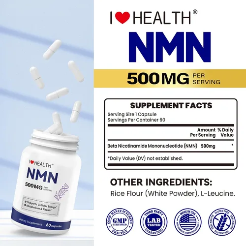 Vista 7 de NMN 500 mg por cápsula – Alta pureza 99.9% NMN, apoyo NAD+ para energía celular y envejecimiento saludable, 60 cápsulas, probado por terceros, cGMP