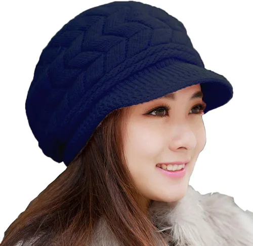 Vista 6 de Hindawi gorro de lana caliente de invierno para mujer, gorra esquí de lana con visera