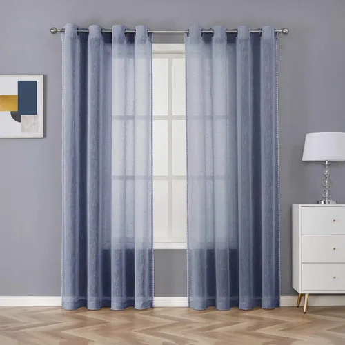Vista 7 de Selectex - Cortinas transparentes de lino natural con bordes semitransparentes