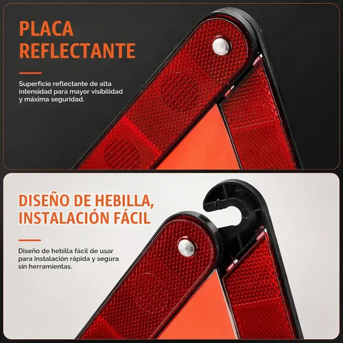 Vista 3 de Fasmov Paquete de 3 Marcos de Advertencia Triangulares Triángulo de Advertencia de Emergencia Reflector Kit de Triángulos de Seguridad, Triángulo