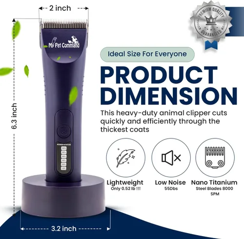 Vista 5 de My Pet Command - Cortapelos de aseo para perros de peso ligero y profesional Hair Trimmer, Brushless Motor, Heavy Duty Kit for Dogs, Pets, Cats
