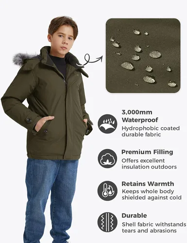 Vista 5 de Wantdo Abrigo de invierno cálido impermeable para niños chaqueta acolchada gruesa y acolchada parka con capucha