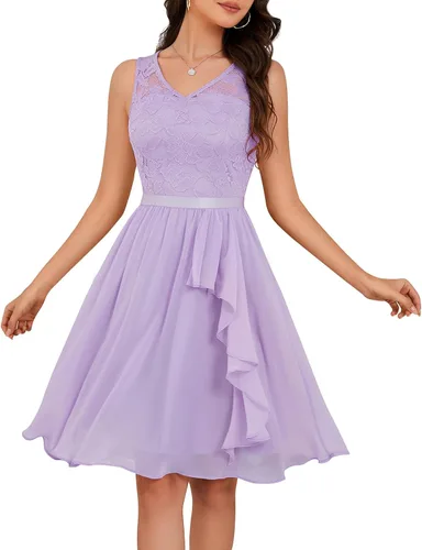 Vista 15 de Meetjen Vestidos de cóctel para mujer 2025 con dobladillo tipo pañuelo, encaje, formal, para invitada de boda, dama de honor, elegante, para Negro