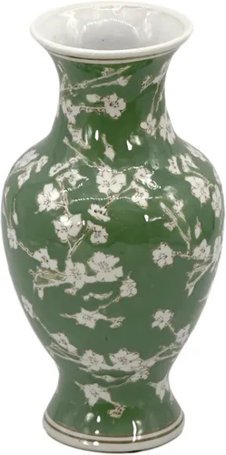 Vista 11 de Galt International Jarrón de Cerámica Floral de Grulla Chinoiserie Blanco y Azul de 14" - Jarrón Antiguo Pintado a Mano de Porcelana Estilo Chino