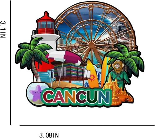 Vista 3 de Imán de Quintana Roo México para nevera de madera 3D, monumentos de viaje, coleccionables, recuerdos, decoración hecha a mano -1989