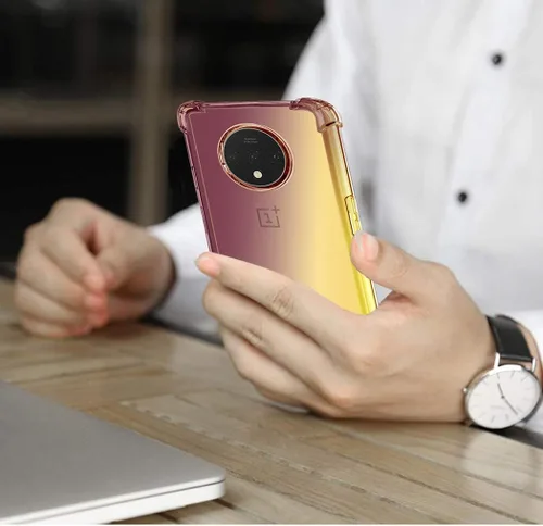 Vista 6 de Funda para OnePlus 7T con protector de pantalla de vidrio templado, lindo degradado transparente delgado, a prueba de golpes, TPU para OnePlus 7T