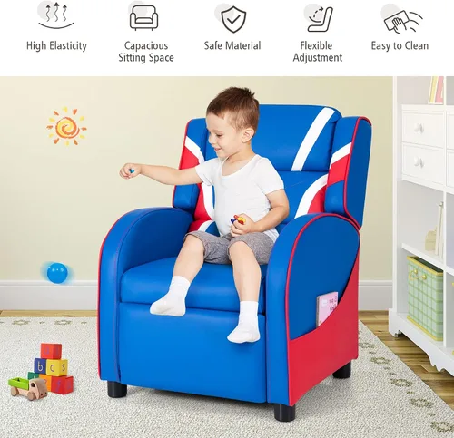 Vista 10 de Costzon Silla reclinable para niños, silla reclinable para juegos con reposapiés, reposacabezas, soporte lumbar y bolsillos laterales, silla