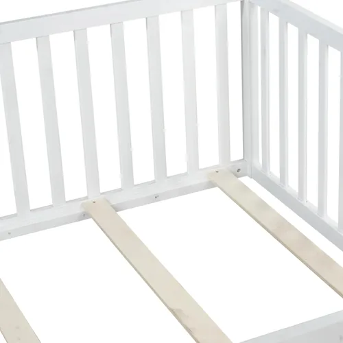 Vista 8 de Cama Montessori de madera tamaño matrimonial con valla de alta Blanco (White F)