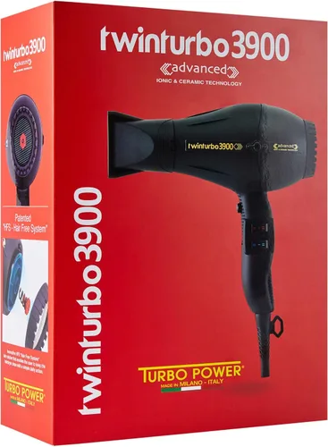 Vista 2 de Turbo Power - Secador de pelo Ionic Professional, negro, doble turbo soplador avanzado, viene con cepillo, (3900 TP)
