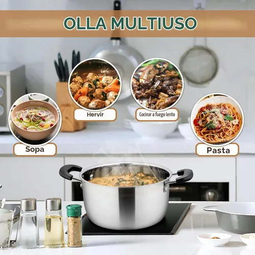 Vista 5 de LIANYU Olla de 4 cuartos de galón, olla de pasta de sopa de acero inoxidable con tapa transparente, olla resistente para hervir a fuego lento, mango