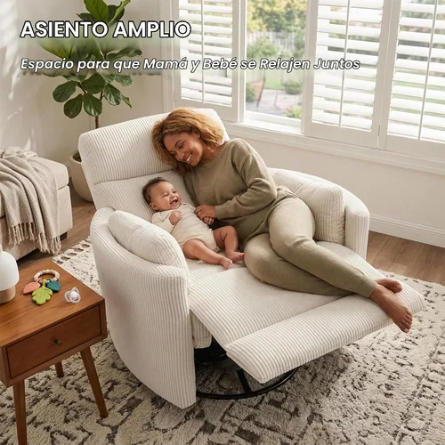 Vista 8 de Mecedora de gran tamaño con USB, 2 almohadas, color crema Blanco crema