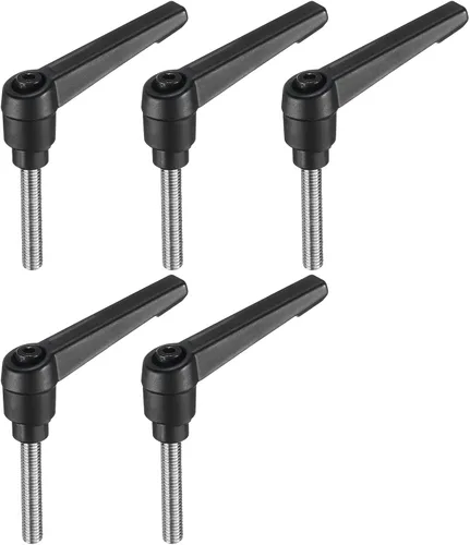 Vista 26 de uxcell 5 piezas de manija de palanca de sujeción ajustable M5 x 1.969 in de óxido negro métrico de acero al carbono macho roscado perillas de mano