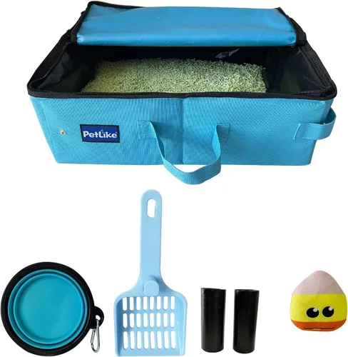 Vista 13 de PetLike Caja de arena de viaje para gatos, caja de arena portátil a prueba de fugas, bandeja de inodoro plegable para gatos pequeños y medianos