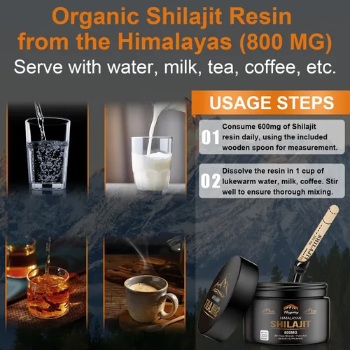 Vista 6 de Shilajit Resina Orgánica Pura del Himalaya - 800mg Resina Shilajit Grado Oro con Ácido Fúlvico y Más de 85 Complejo de Oligoelementos para Energía