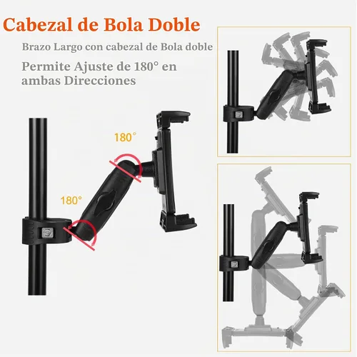 Vista 2 de Soporte para iPad para soporte de micrófono, soporte de teléfono para tableta, soporte de música para micrófono, soporte giratorio ajustable