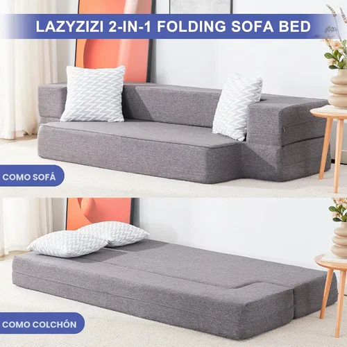 Vista 4 de Lazyzizi Sofá cama de suelo, sofá cama convertible plegable con 2 almohadas y funda lavable para sala de estar, invitados, sala de juegos, 8
