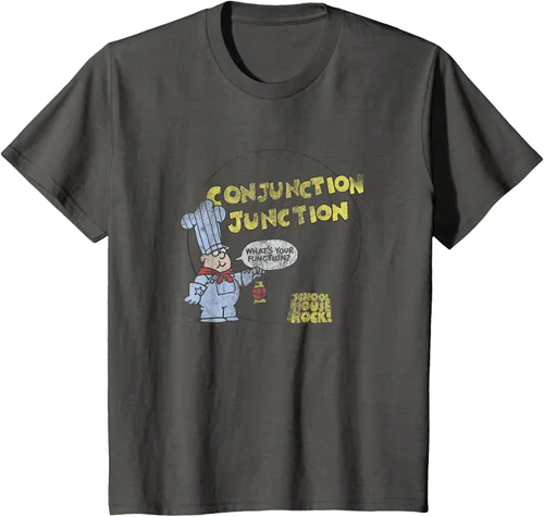 Vista 45 de Schoolhouse Rock Conjunction Junction Conductor Retro TV Camiseta Asfalto