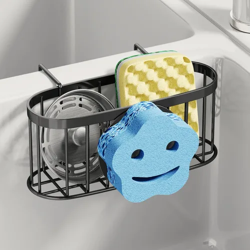 Vista 12 de SWTYMIKI Soporte de esponja para fregadero de cocina, organizador móvil para fregadero de cocina con gancho en forma de M, esponjas colgantes