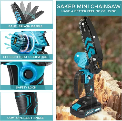 Vista 3 de Saker Mini motosierra, motosierra eléctrica portátil de 6 pulgadas, sin cable, solo máquina, baterías no incluidas, solo compatible