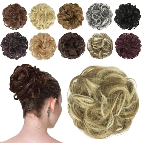 Vista 19 de FESHFEN Pieza de Cabello de Moño Desordenado - Extensiones de Coleteros de Moño de Cabello Ondulado Rizado Elástico Postizos Sintéticos para Mujeres
