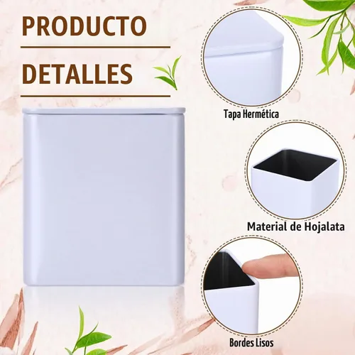 Vista 3 de Suclain 50 latas de té de metal con tapa hermética para té suelto, blanco