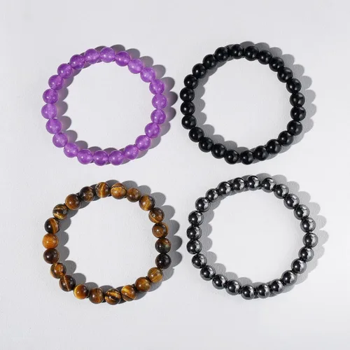 Vista 4 de XIUQILAI 4 pulseras de cristal curativo de 0.315in para mujeres y hombres, pulseras de la amistad, cuentas naturales, preciosas piedras