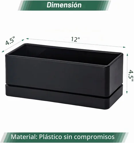 Vista 2 de D'vine Dev - Maceta para ventana de 12 pulgadas, maceta rectangular de plástico para hierbas con agujeros de drenaje y plato, maceta de suculentas