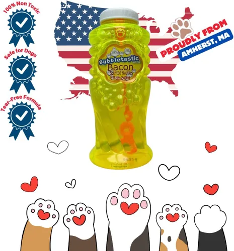 Vista 5 de Bubbletastic Máquina de burbujas de tocino para perros, incluye burbujas de tocino de 8 onzas, no tóxica, segura para perros