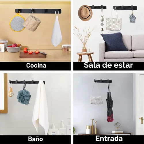 Vista 5 de Perchero, 3 Ganchos Triples de Acero Inoxidable Resistente, Ganchos de Pared Montados en la Pared, Barra de Ganchos Rústica para Ropa/Llaves