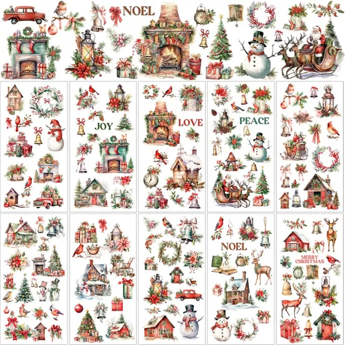 Vista 13 de Lincia - 10 hojas de calcomanías navideñas para manualidades y muebles, calcomanías de transferencia por fricción, muñeco de nieve, gnomo, reno