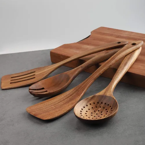 Vista 7 de Juego de utensilios de cocina de madera, juego de utensilios de cocina de madera de 4 piezas