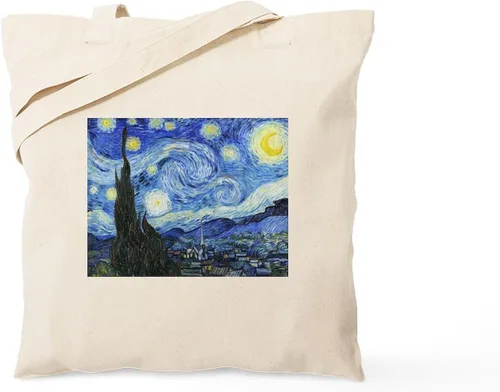 Vista 20 de CafePress The Starry Night by Vincent Van Gogh - Bolsa de lona reutilizable de lona beige, Caqui, S