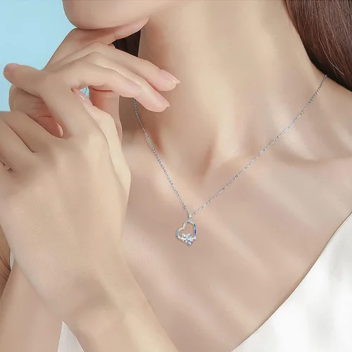 Vista 3 de RJK Sterling Silver Heart Shape Animal Pendant Necklace with Rainbow Cubic Zirconia Animal Jewelry Gifts for Animal Lover Christmas Birthday Gifts