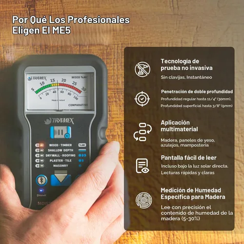 Vista 3 de Tramex Moisture Encounter ME5 Medidor sin clavijas para medir el contenido de humedad en madera, paneles de yeso y materiales de construcción