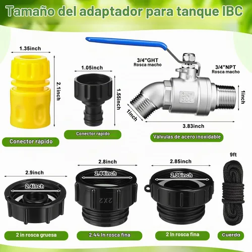 Vista 2 de Ibc Tote Adapter, Válvula Doble Azul, 3/4 '' macho Npt a 3/4 '' Ght Válvula Ibc para tanque de agua de 275-330 galones, válvula de grifo de manguera