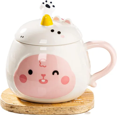 Vista 2 de Taza de globo de aire caliente con tapa, cuchara para niños, taza de leche de dibujos animados, taza 3D, taza de café de cerámica, taza de té