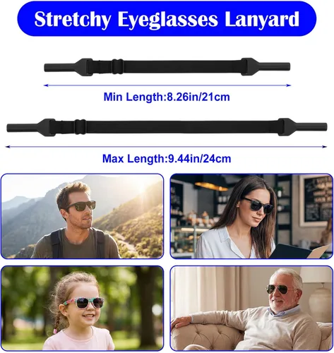 Vista 3 de 4 Pcs Glasses Strap, Adjustable Glasses Strap for Men with Elastic Band No Tail Design for Men, Kids & Boys (Black & Gray)