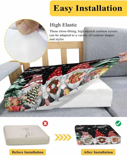 Vista 5 de Fundas de cojín elásticas negras para sofá de Navidad, seccional/individual/L/T, funda protectora para muebles con parte inferior elástica, gnomos
