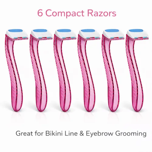 Vista 5 de Paquete de 2 maquinillas de afeitar de bikini – Total 6 piezas – Afeitadoras desechables reutilizables para el área del bikini de mujer – Ideal
