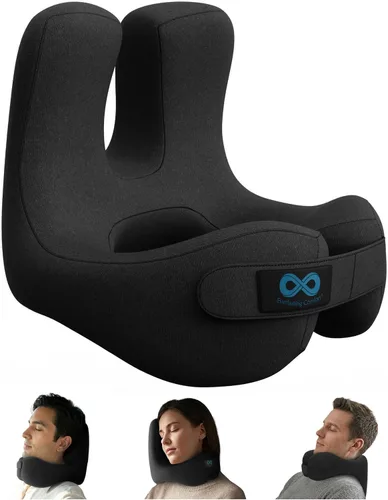 Vista 10 de Everlasting Comfort Almohada cervical mejorada para aviones - Reposacabezas de viaje de espuma viscoelástica para volar - Almohadas de viaje 2-Gris