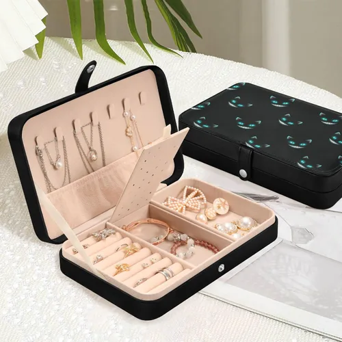 Vista 5 de Cheshire - Joyero con textura de gato para mujeres y niñas, organizador de viaje de joyería de piel sintética, estuche de joyería pequeño portátil