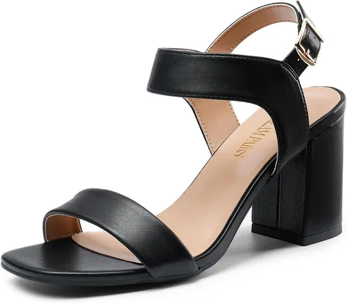 Vista 9 de DREAM PAIRS Sandalias de tacón alto y grueso para mujer, con puntera cuadrada, correa en el tobillo, cómodas sandalias