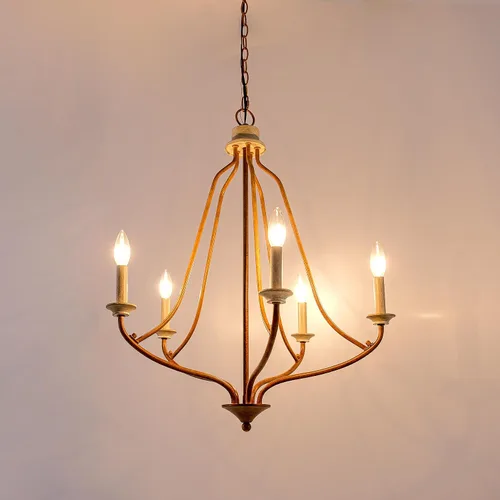Vista 8 de Lámpara de araña retro de bronce de 5 luces, 25 pulgadas, estilo rústico antiguo, para isla de cocina, comedor y sala de estar (bronce retro)
