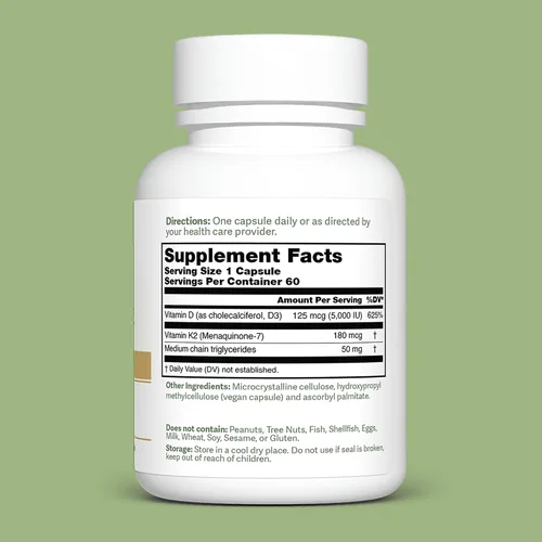 Vista 6 de Dr. Murray's Vitamina D3-K2 con aceite de coco MCT, 5,000 UI, 60 cápsulas