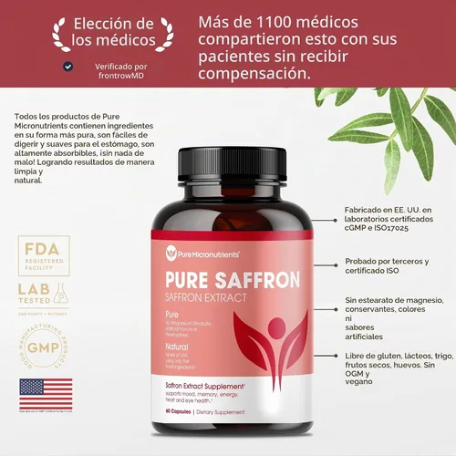 Vista 2 de Suplemento de azafrán, cápsulas de extracto de azafrán 100% puro, estado de ánimo y energía