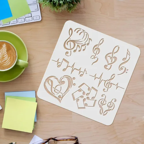 Vista 3 de FINGERINSPIRE Plantillas de notas musicales – Plantilla de notas de corazón de plástico de 11.8 x 11.8 pulgadas, patrón de varias formas