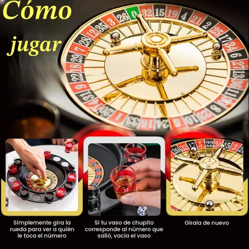 Vista 5 de Juego de Beber de Ruleta de Vidrio - Estilo Casino Con 2 Bolas y 16 Vasos