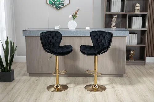 Vista 7 de Deolme Taburetes de bar giratorios de terciopelo negro, juego de 2 sillas de bar modernas ajustables de altura de mostrador, taburetes de bar