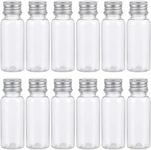 Vista 9 de 12 botellas de plástico transparente recargables vacías con tapa de rosca de aluminio, tarros pequeños, contenedor pequeño de viaje (0.3 fl oz)