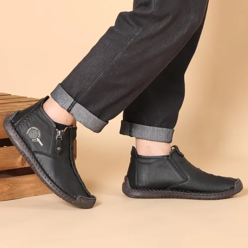 Vista 5 de Govicta - Mocasines de hombre de cuero, uso casual, zapatos de hombre, botas chukka hasta el tobillo, cómodo calzado sin cordones, para el trabajo
